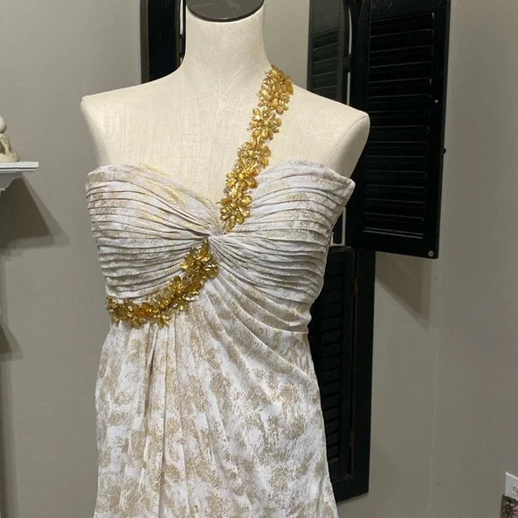 slim fit dress slacks White Kaftan Gown with Gold Embroidery and Embellishments main image 1